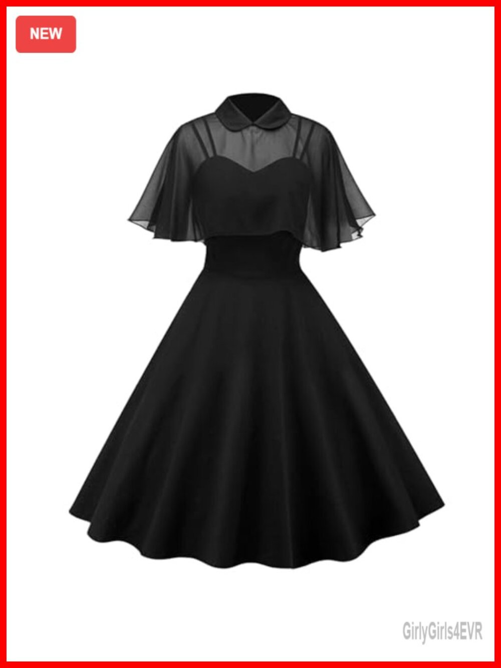1950s Vintage Gothic Swing Cocktail Dress with Chiffon Shawl